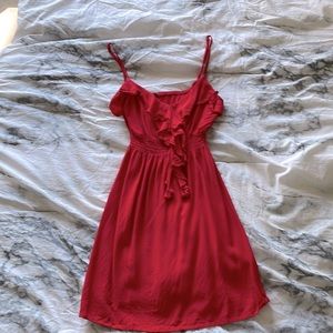 Red frill detail dress